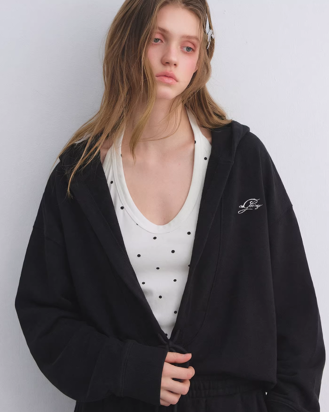 Polka Dot Vest V-Neck Hoodie / Loose Casual Sweatpants ASG0080