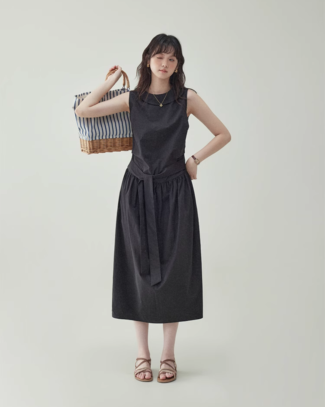 Black Waist Belt Sleeveless Dress AMU0029