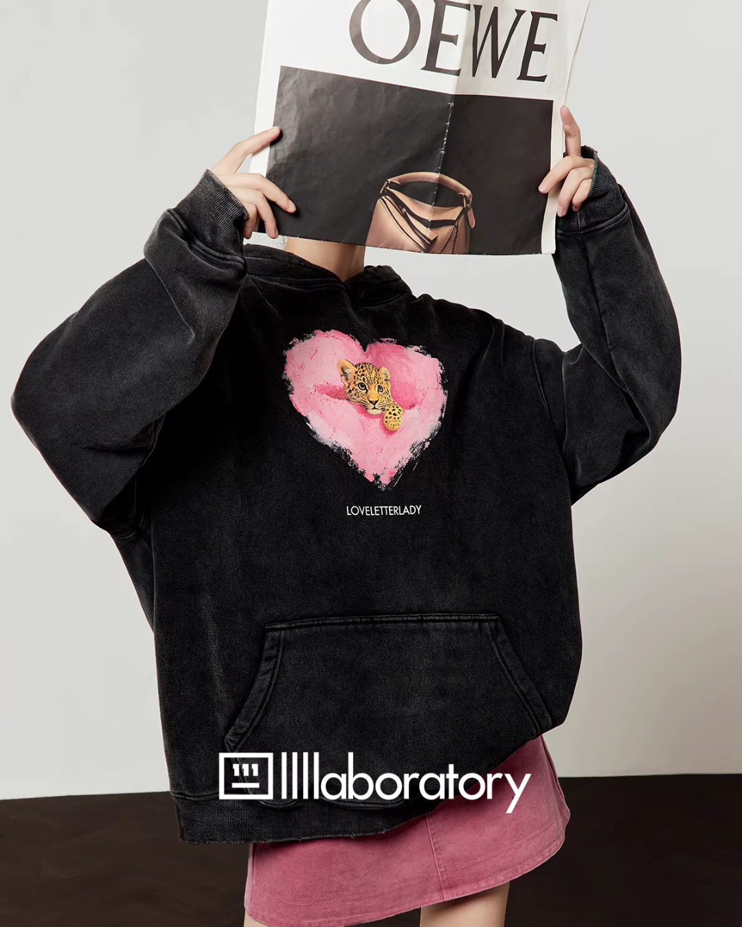 Heart Tiger Retro Hoodie / Pink Mini Skirt LLA0594