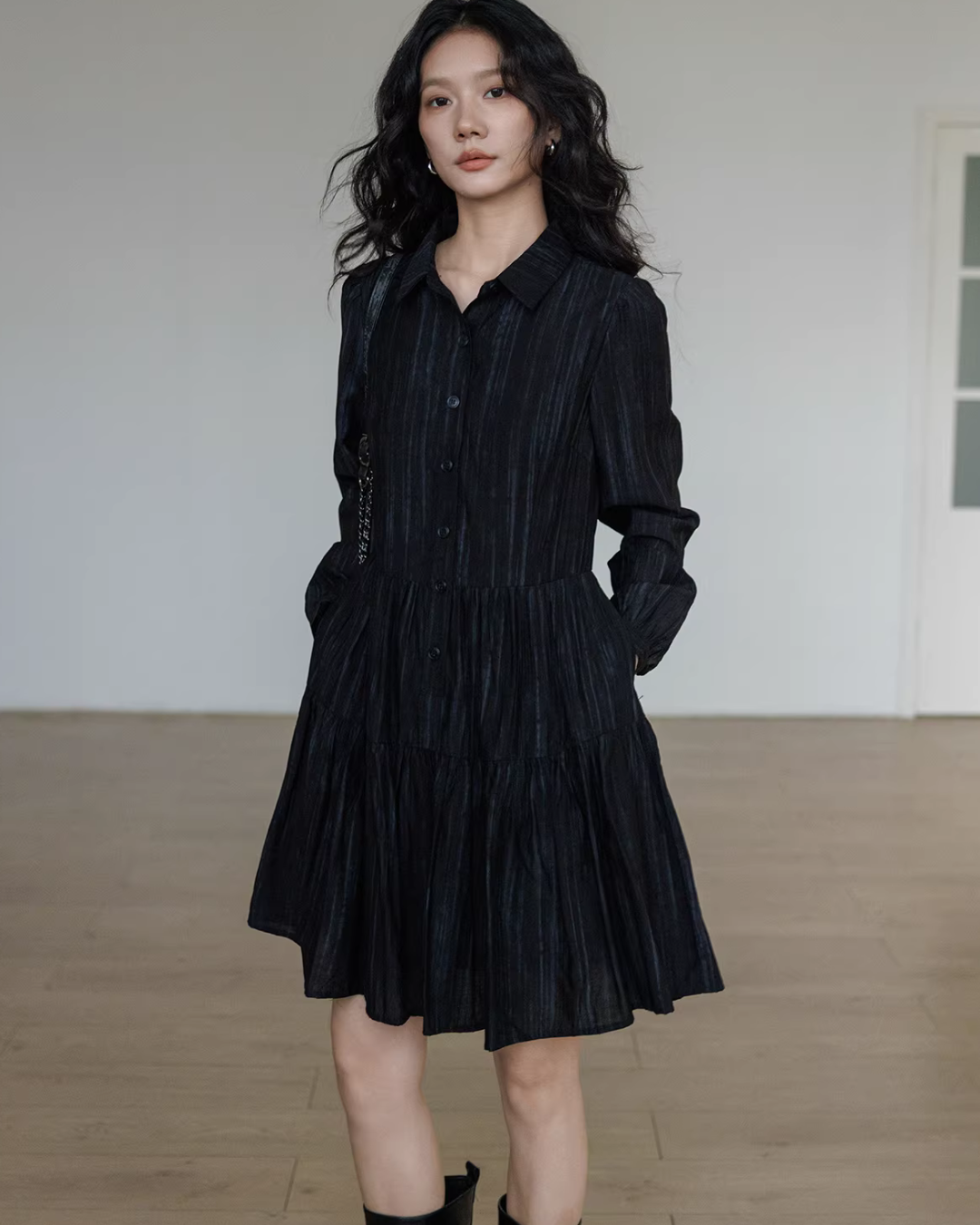 Polo Collar Long-Sleeve Dress VAS0190