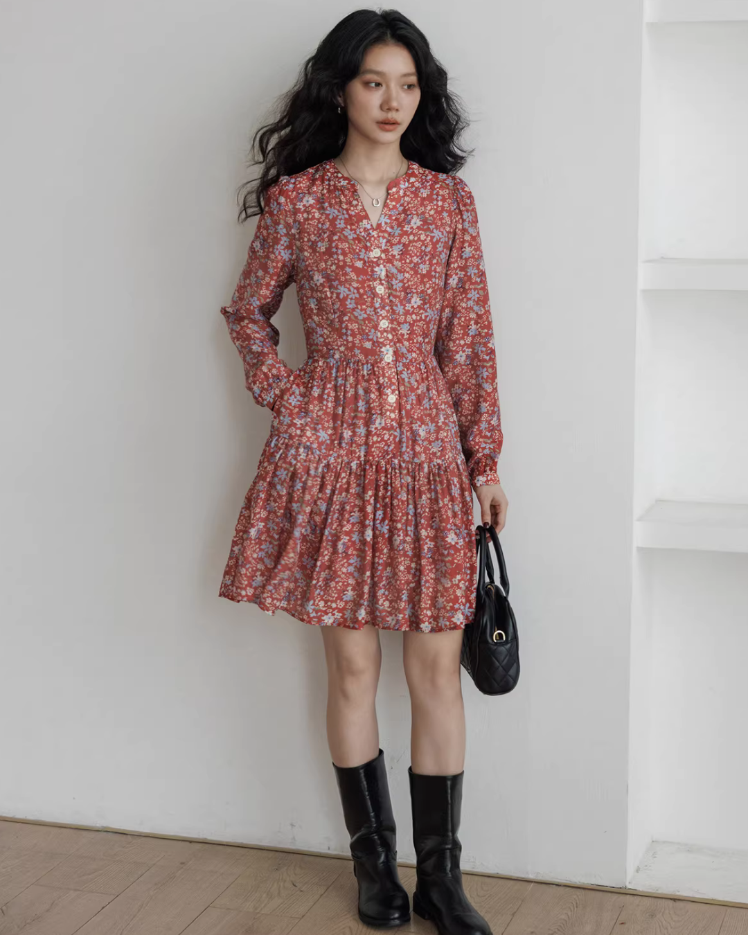 V-Neck Floral Dress VAS0193