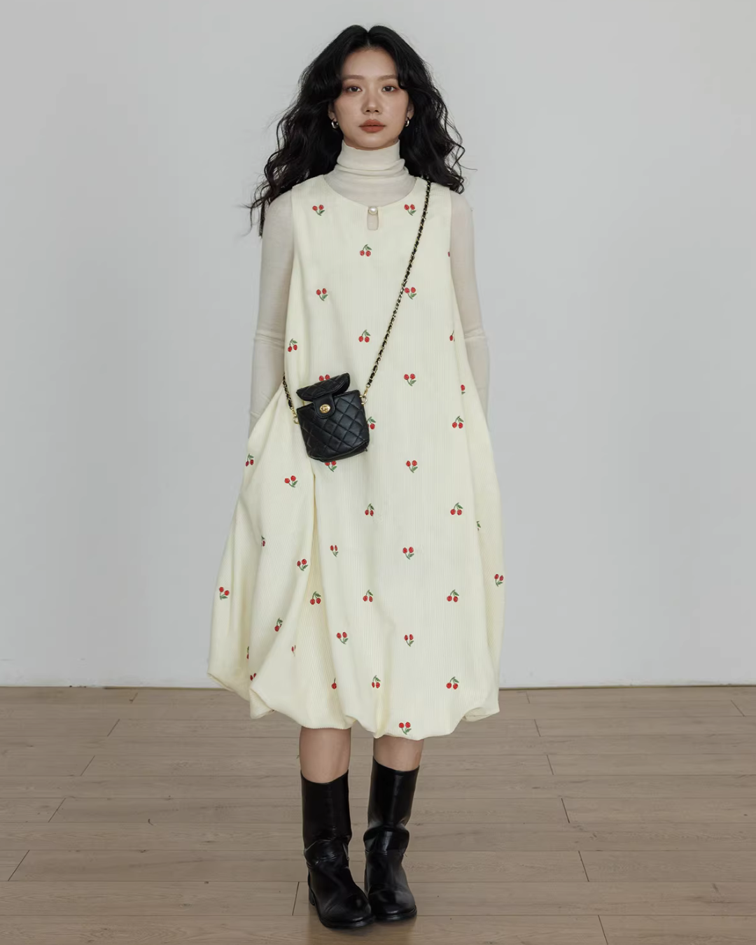 Crew Neck Cherry Vest Dress VAS0187