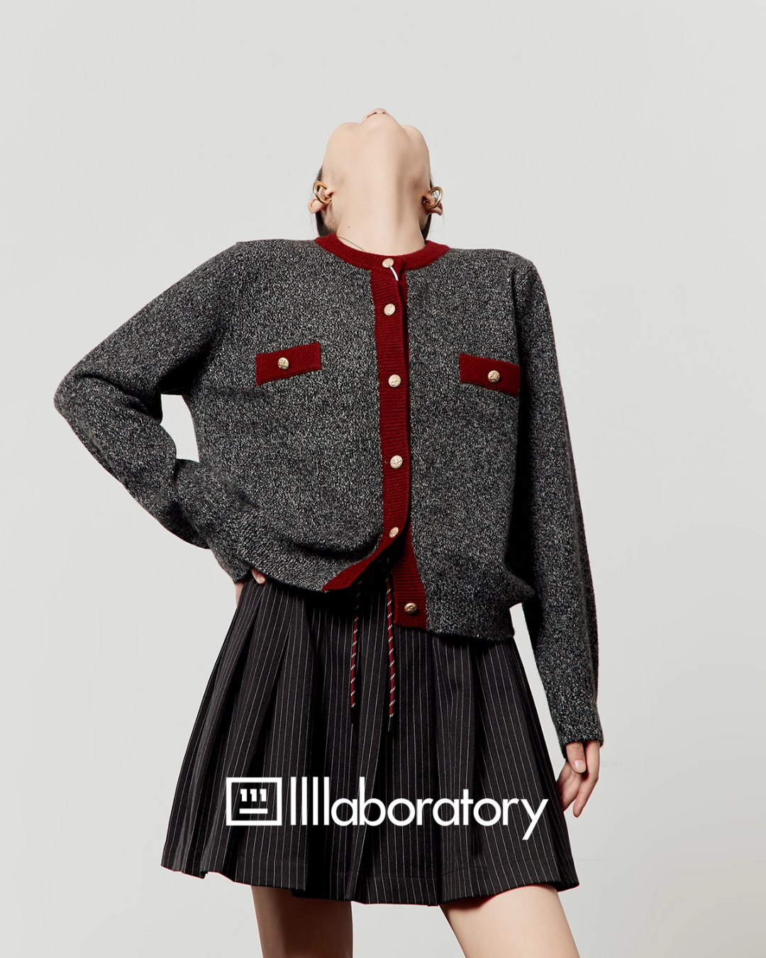 Round Knit Top / Striped A-Line Mini Skirt LLA0550