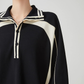 Color-Contrast Collared Long-Sleeve / Casual Wide Pants  FER0378