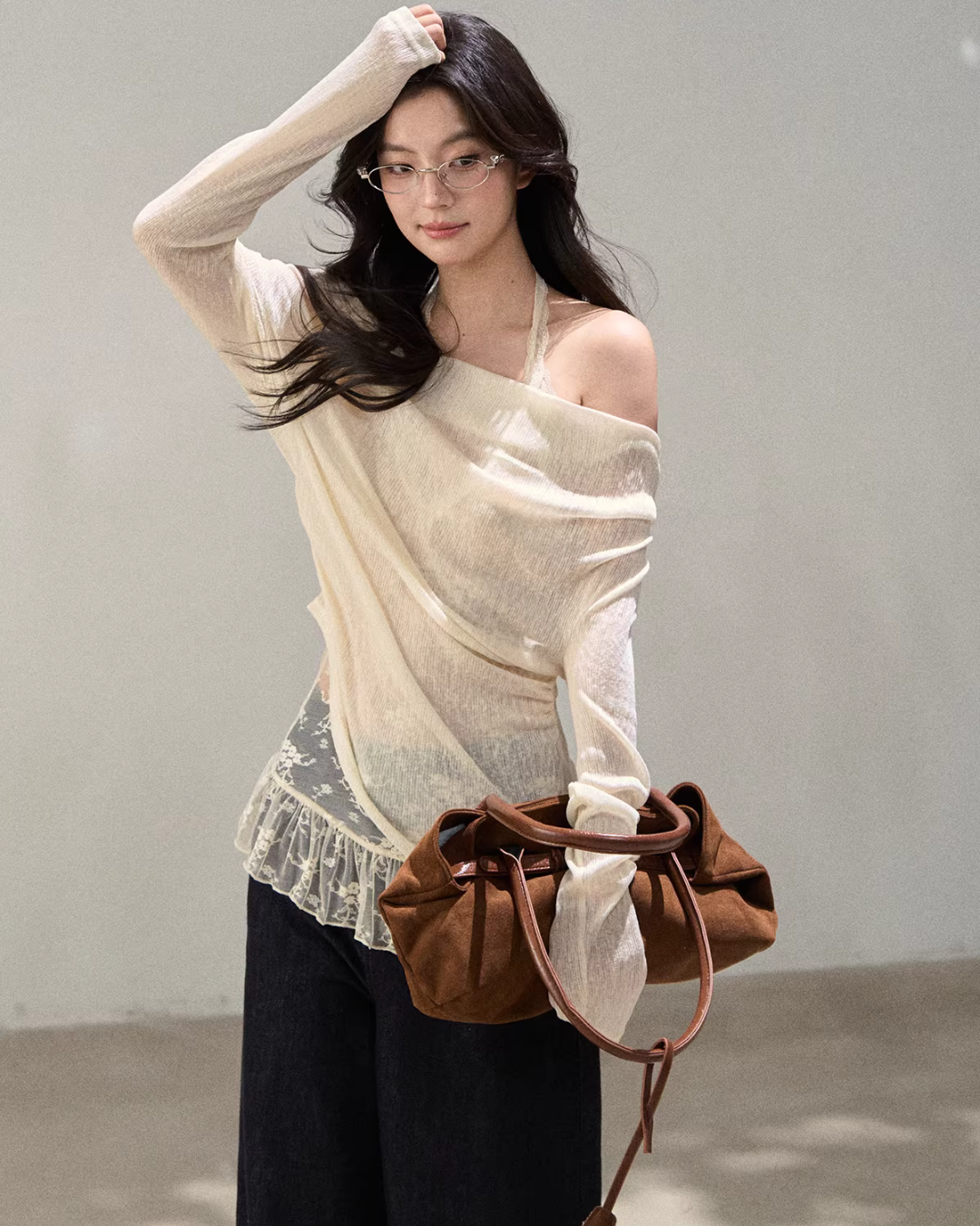 Lace Off Shoulder Knit Tops WDB0020