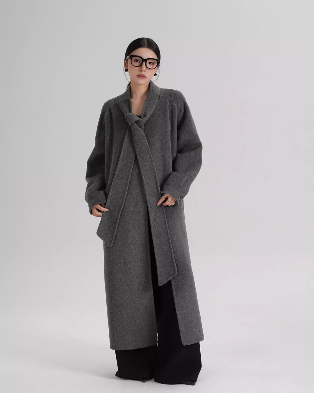 Tie Collar Long Coat SRS0384