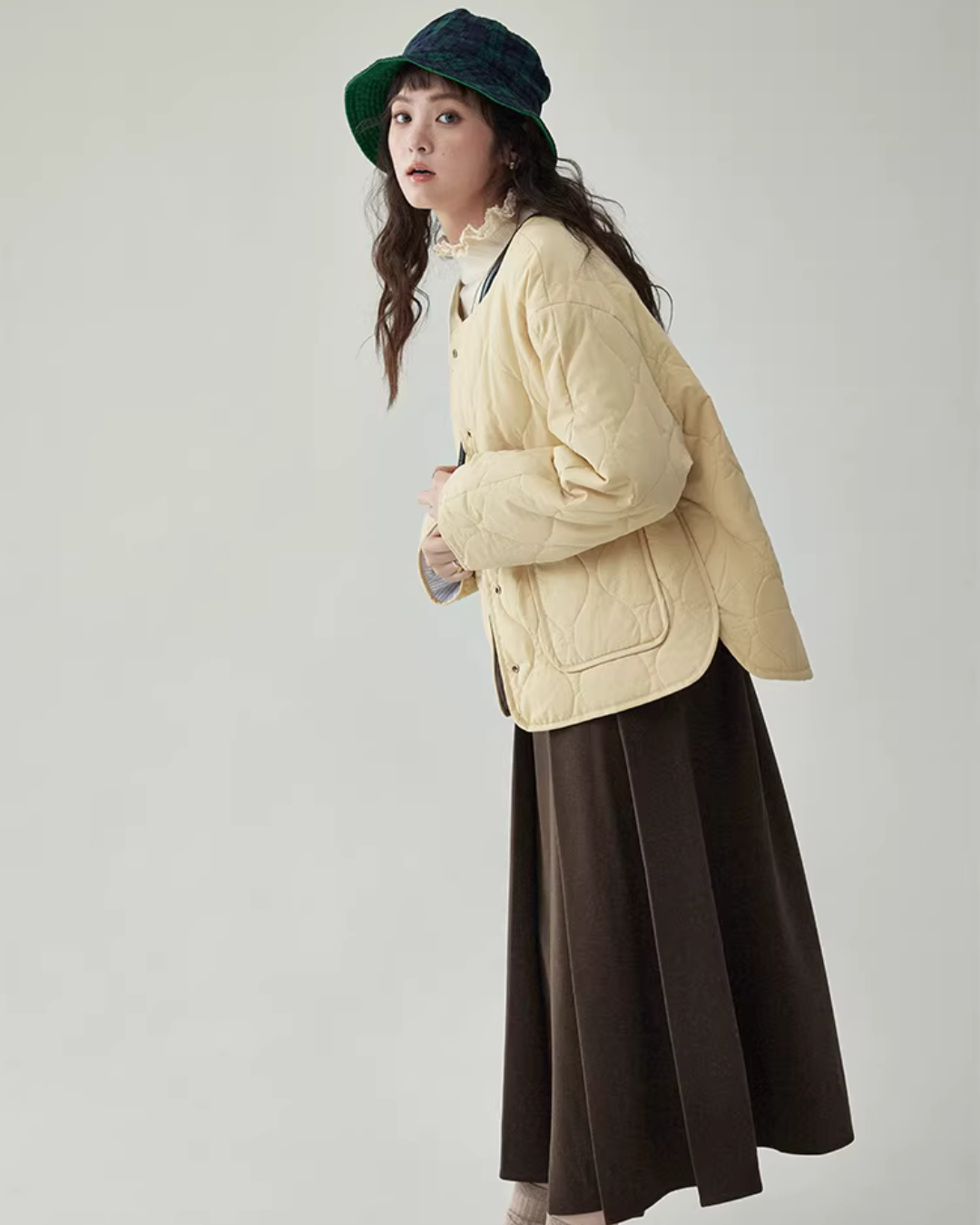 Wave Quilting Collarless Jacket AMU0045