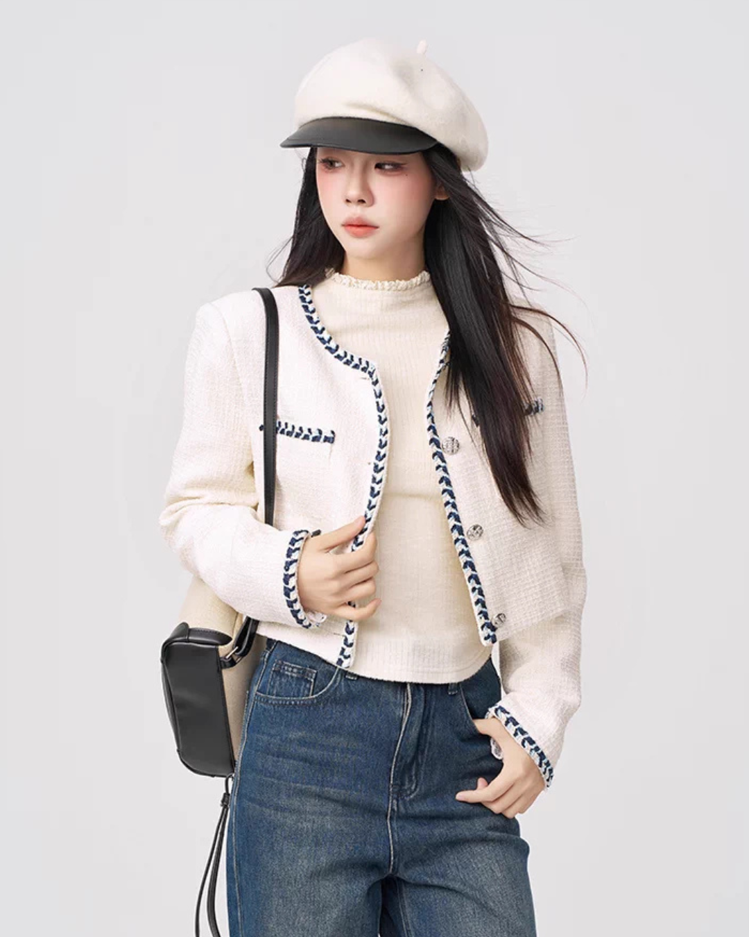 Color Contrast Stitch Tweed Jacket WDB0018