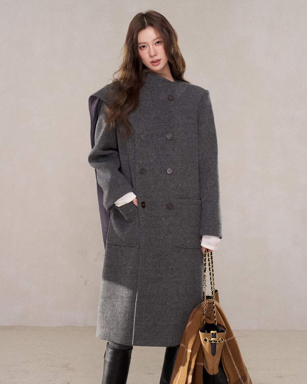 Scarf Collar Double Breasted Wool Coat WDB0003
