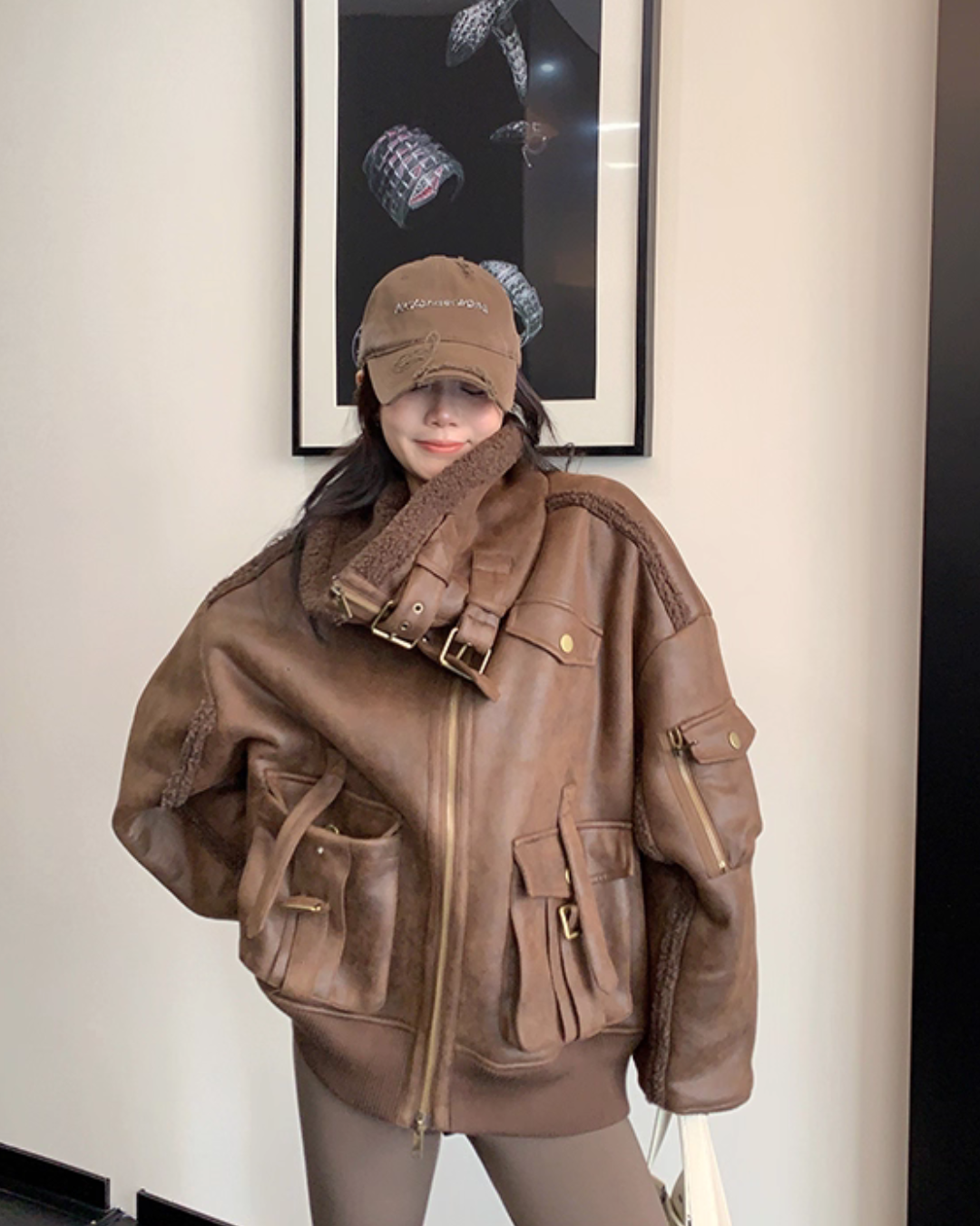 Vintage Leather Faux Fur Jacket YLS1005
