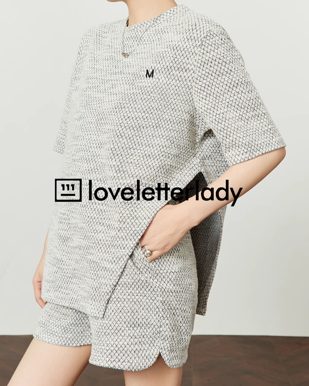 Gray Chiffon Short Sleeve Tops / Short Pants LLA0449