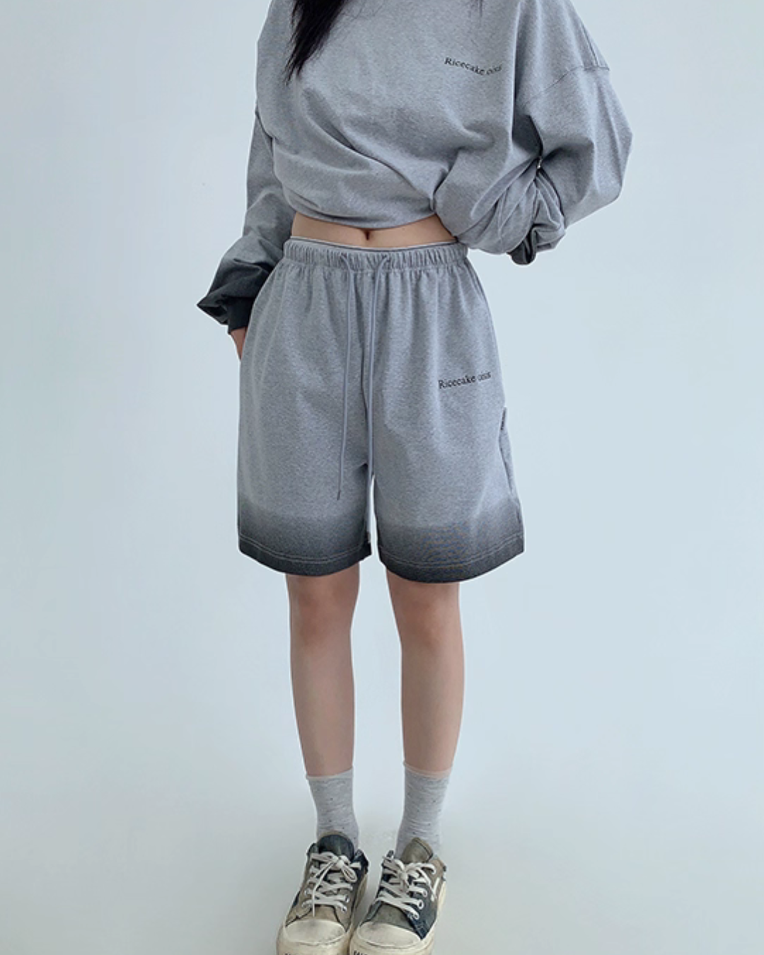 Gradient Loose Long Sleeve Top / Half Pants YLS0885