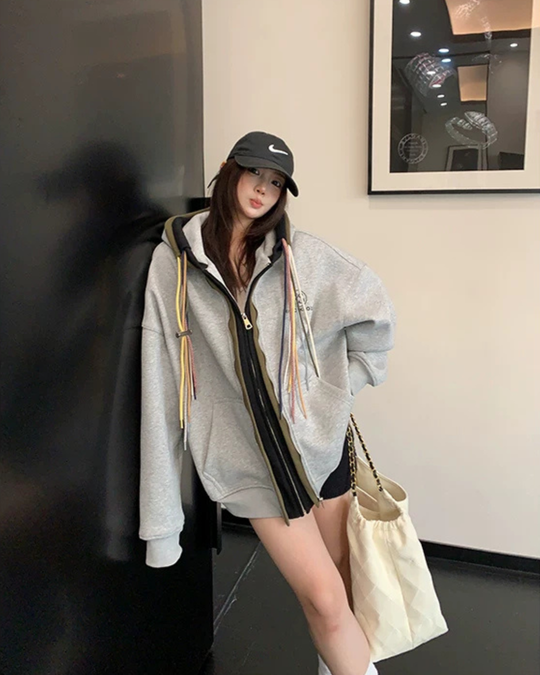 Colorful Drawcord Zip-Up Hoodie YLS1075