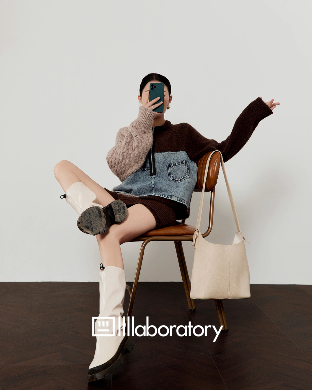 Color Block Denim Patchwork Top / Knit Mini Skirt LLA0578