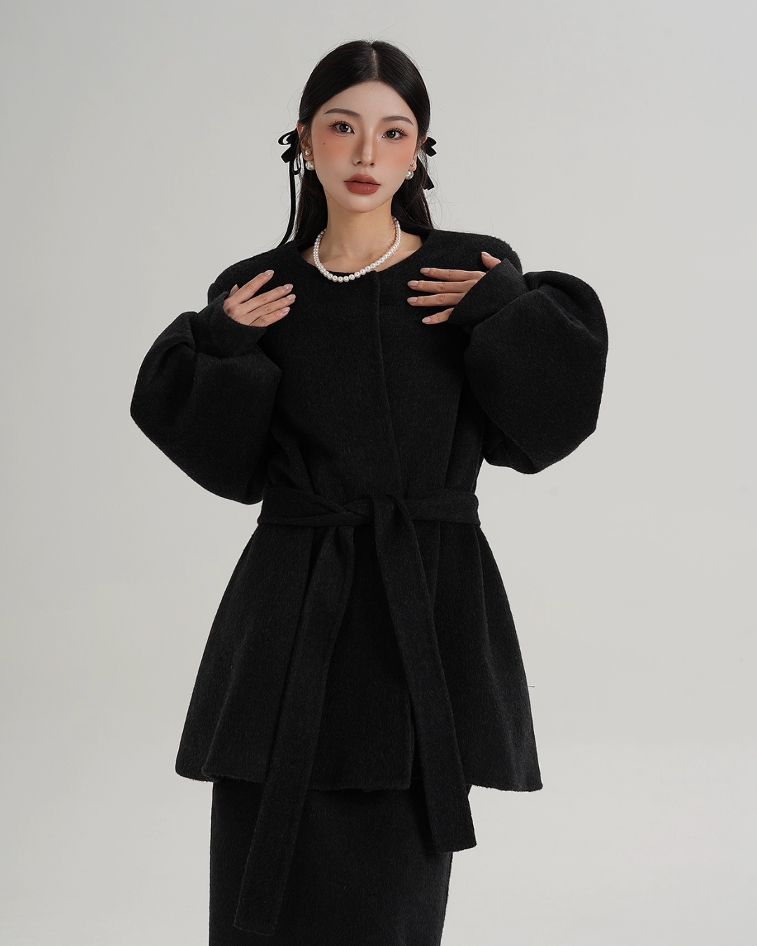 Collarless Belt Coat SRS0374