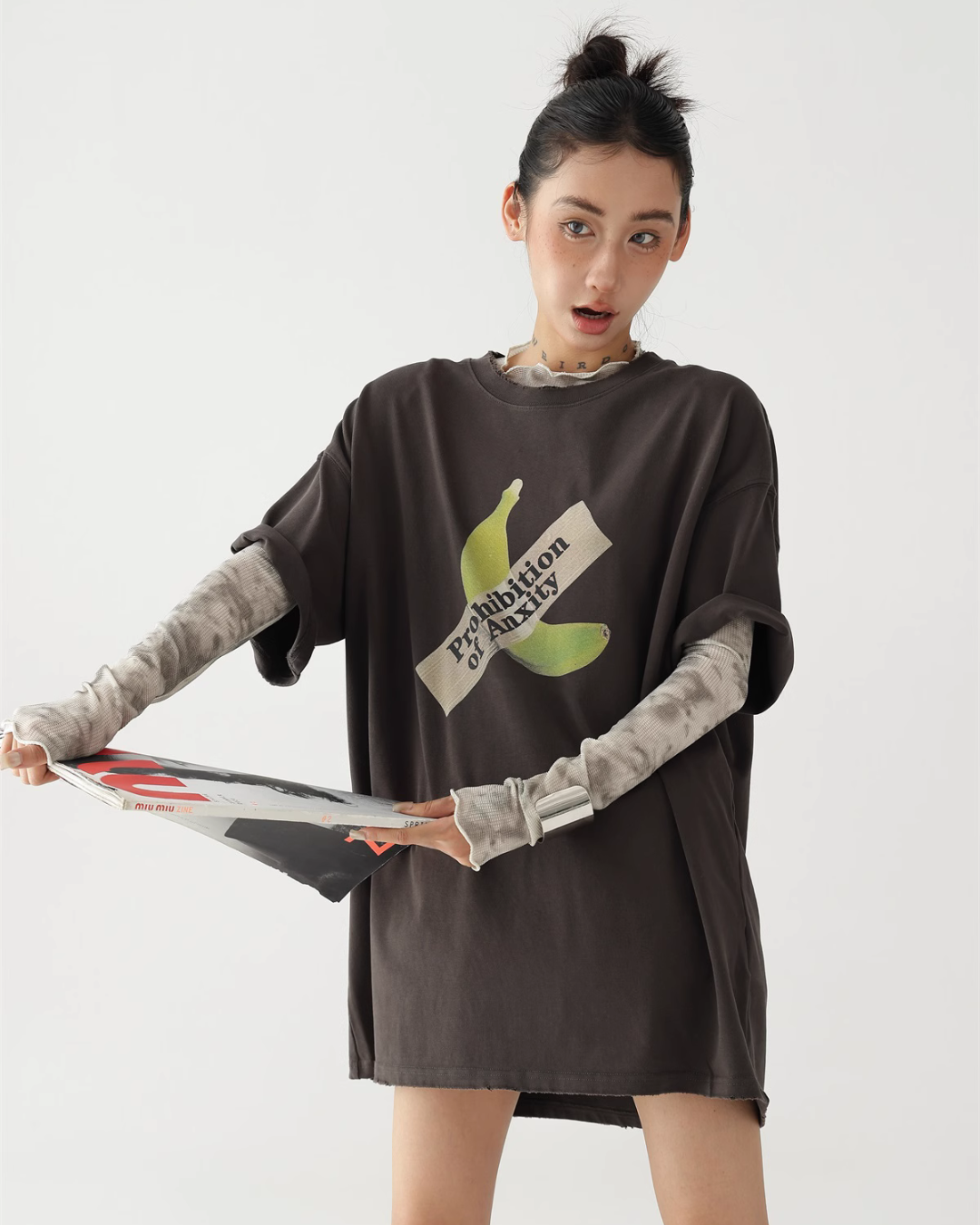 Banana Print Crew Neck T-Shirt ACS0253