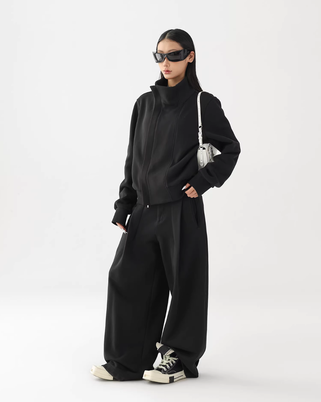 Stand Collar Cropped Jacket/Casual Wide Pants ACS0360