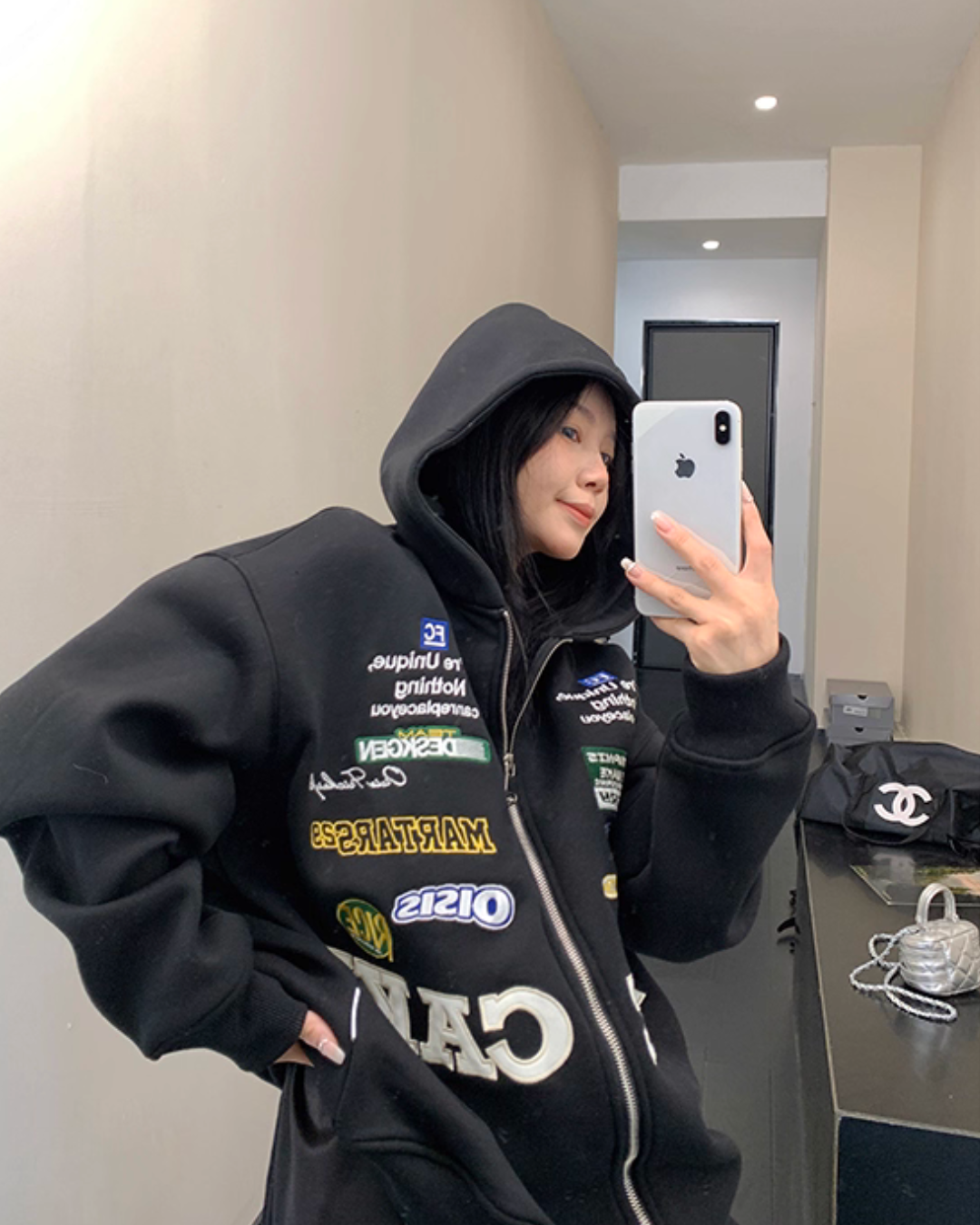 Patch Big Silhouette Zip Hoodie YLS0929