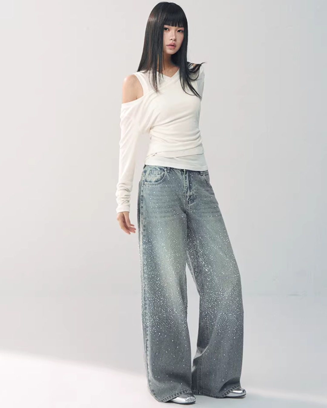 Asymmetrical Sheer Top / Flared Mini Skirt RCR0019