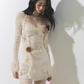Rose motif lace sleeve dress LAS0025