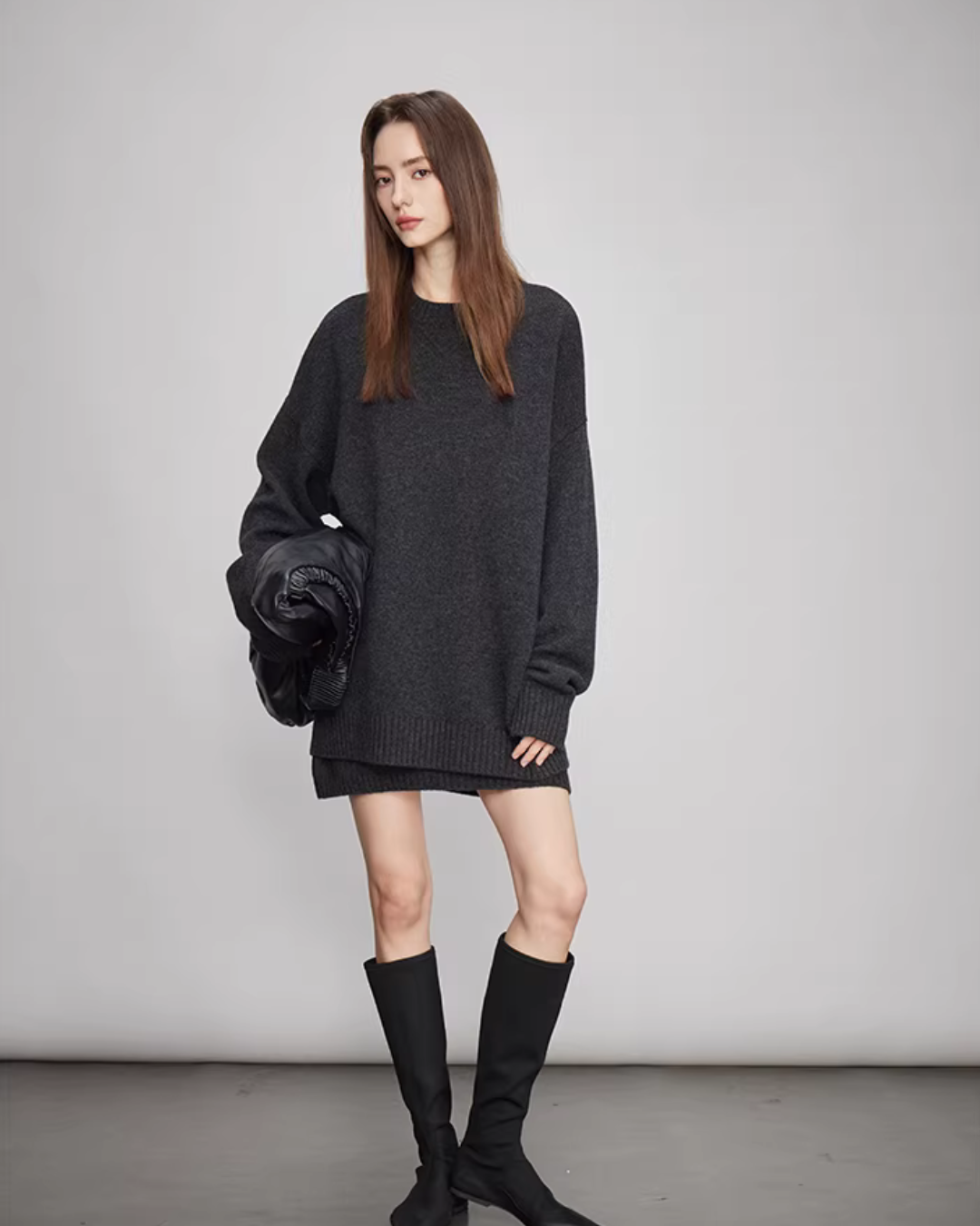 Sheep Wool Pullover Knit Top / Waist Short Skirt TEO0004