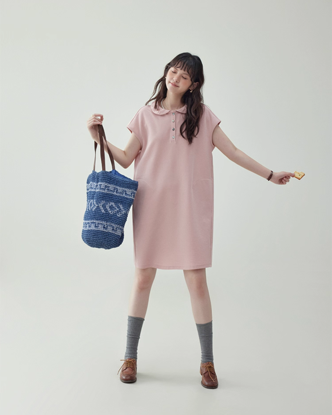 Round Collar Pastel Pink Dress AMU0026