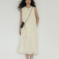 Flower Embroidery Pearl Button Long Dress VAS0203