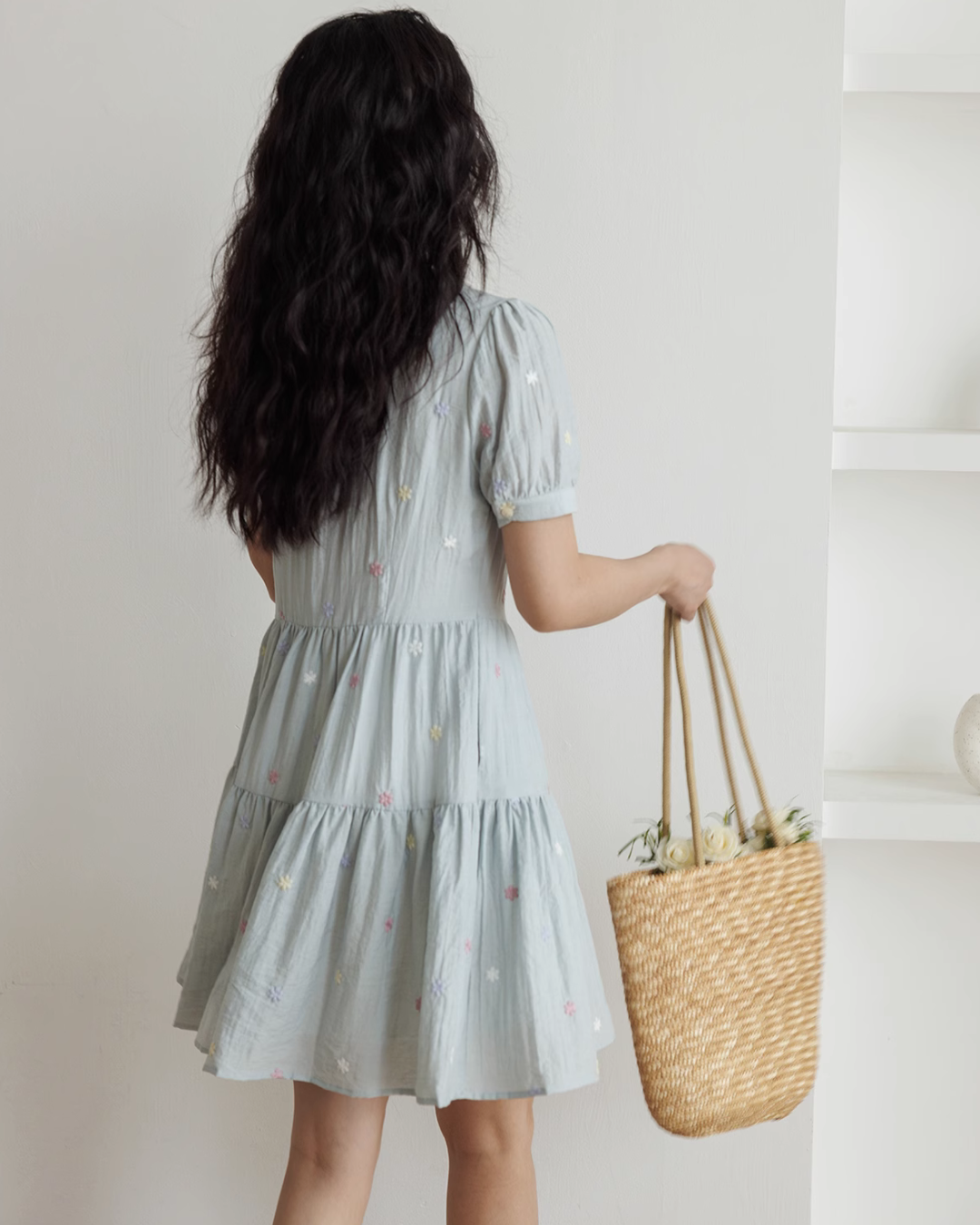 Flower Embroidery Tiered Mini Dress VAS0020