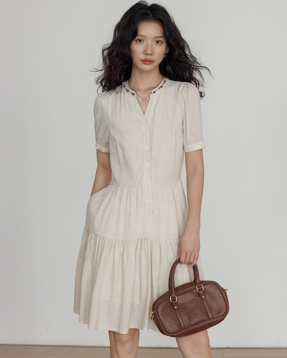 V-Neck Short Sleeve Dress VAS0135