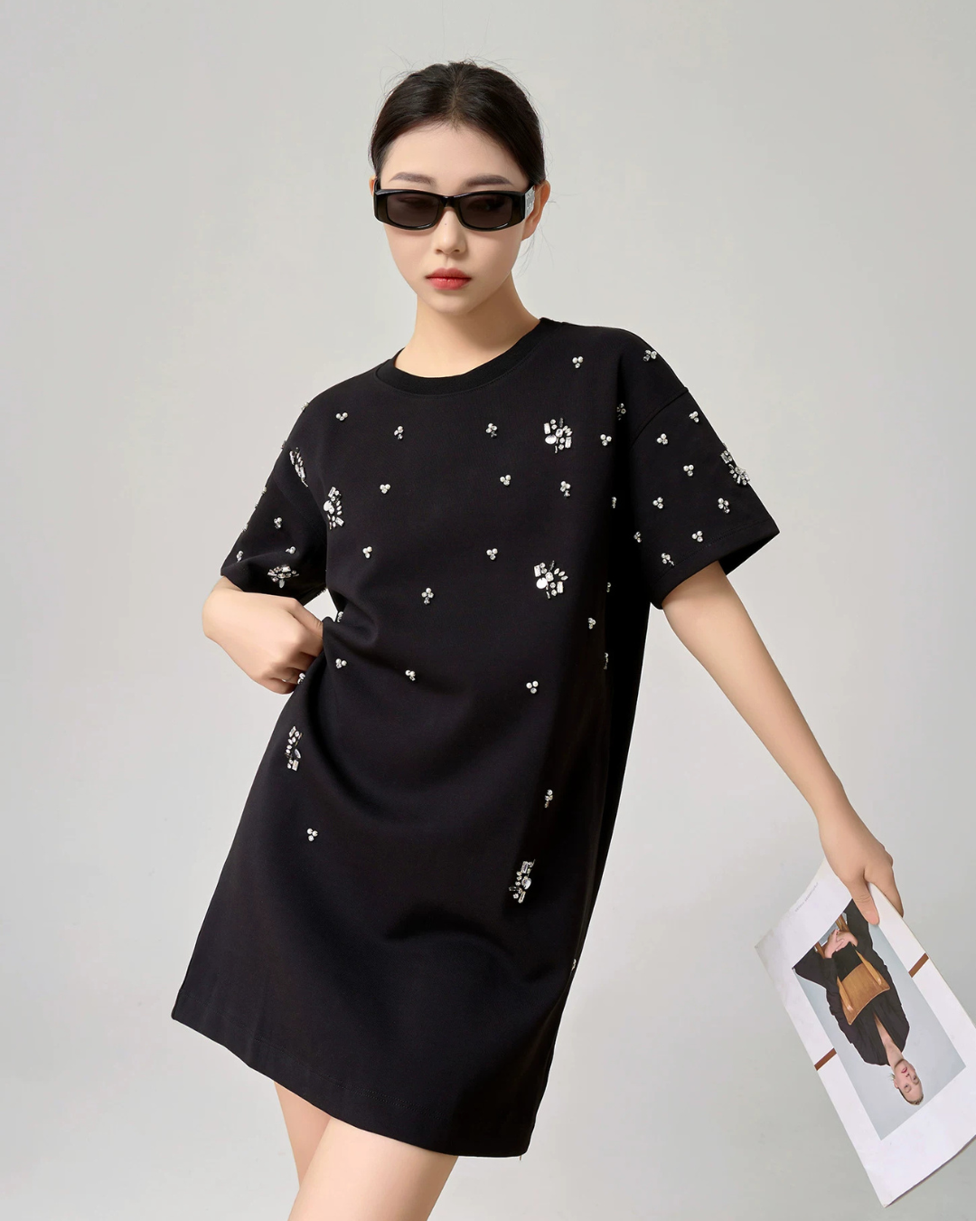 Rhinestone T-shirt Dress FER0124