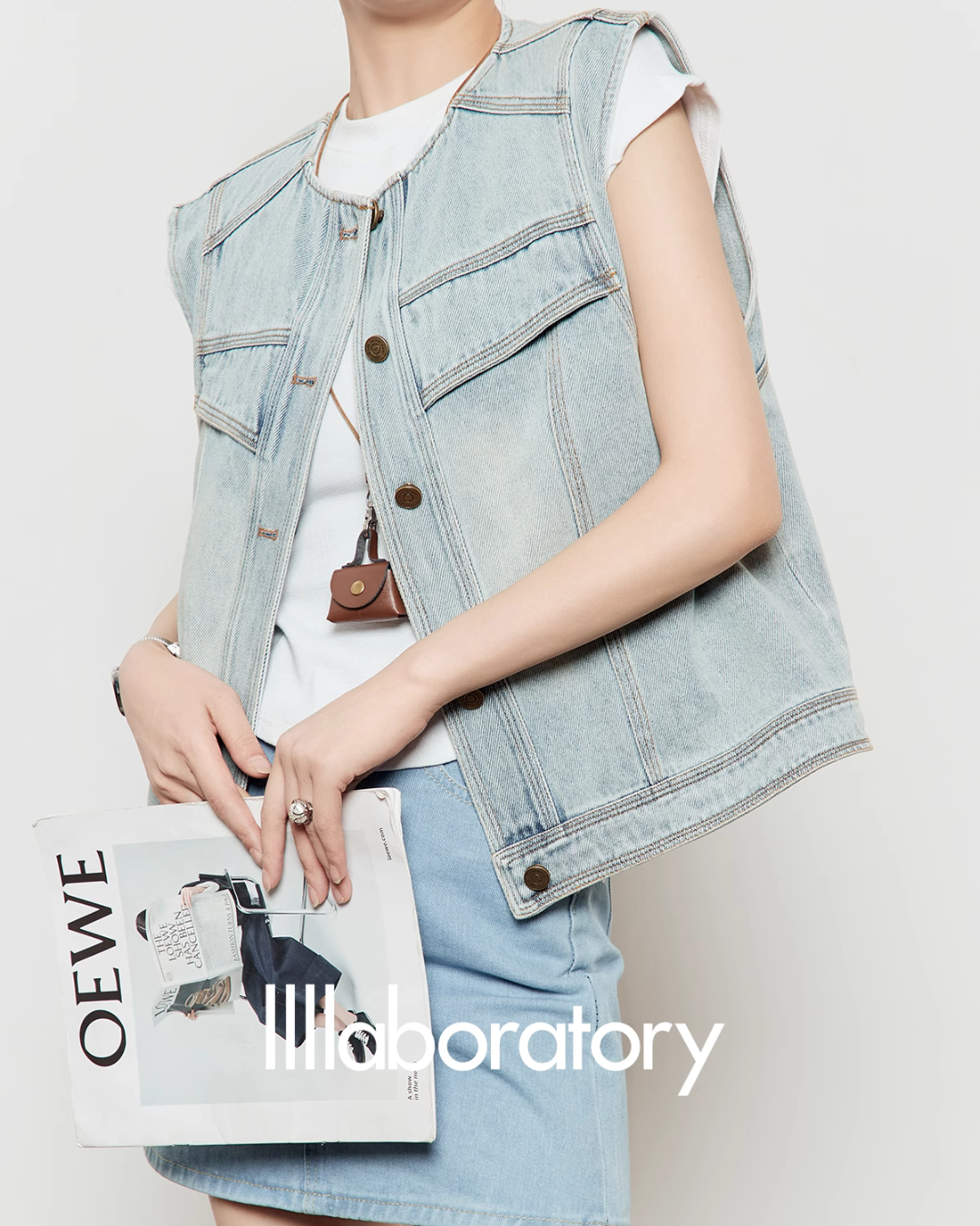 Light Blue Round Neck Denim Vest LLA0451
