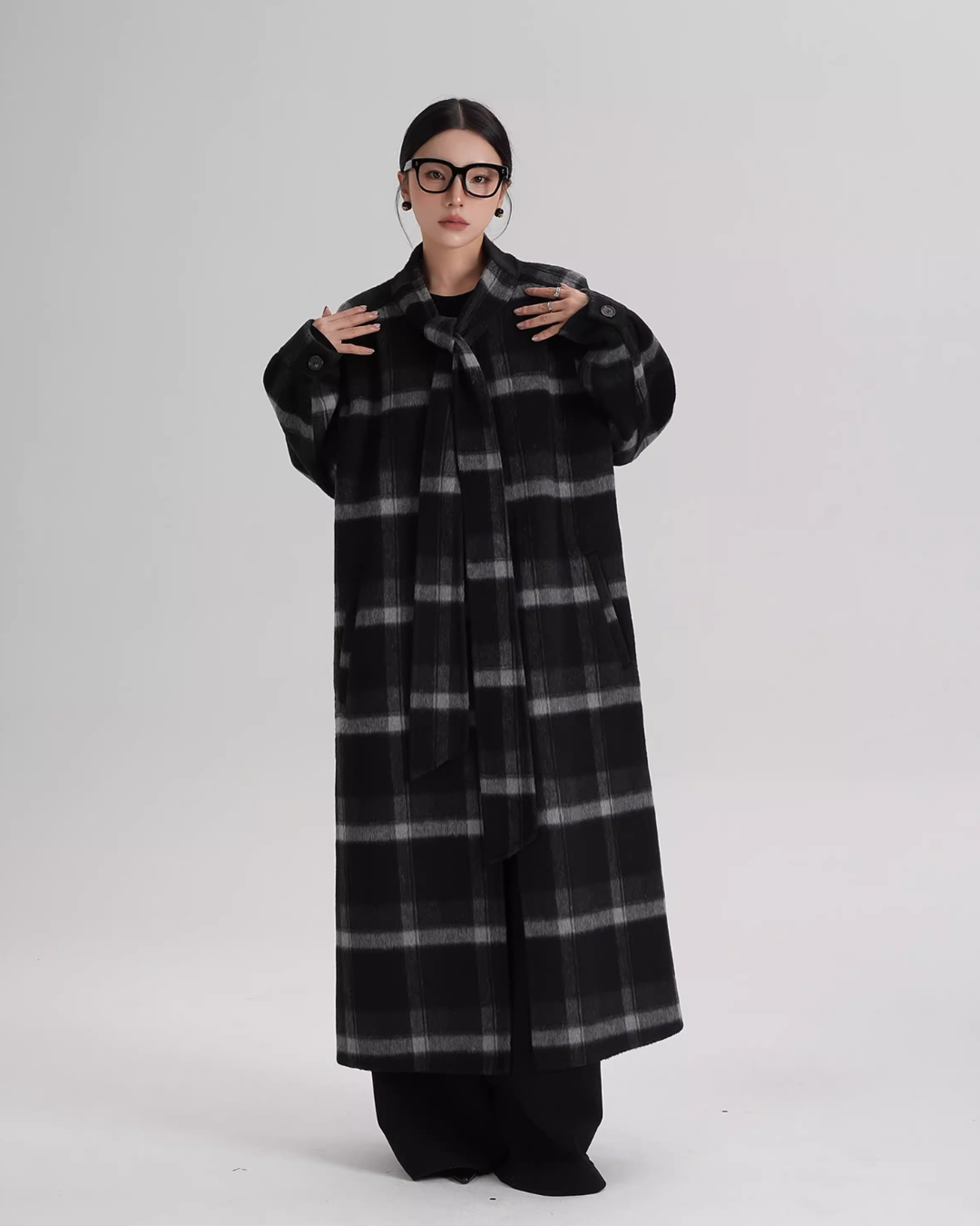 Tie Collar Long Coat SRS0384