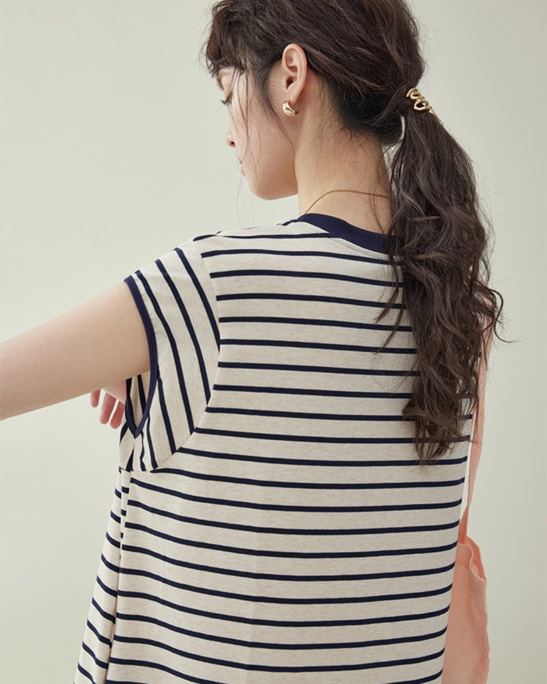 Striped Round Neck T-Shirt Dress AMU0037