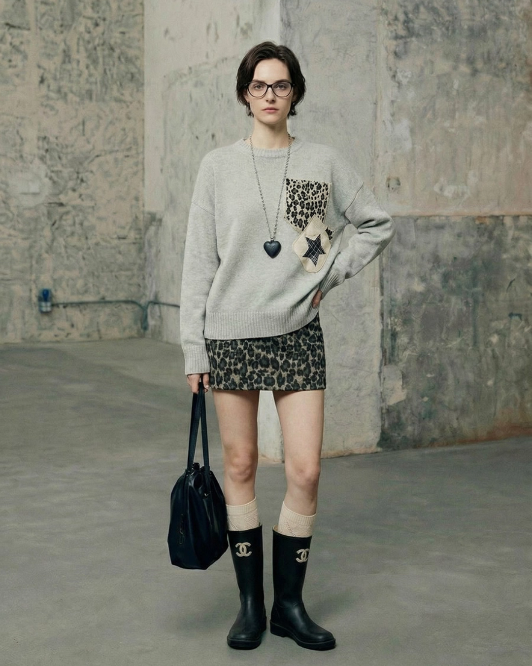 Leopard Round Neck Knit / Leopard Mini Skirt LLA0588