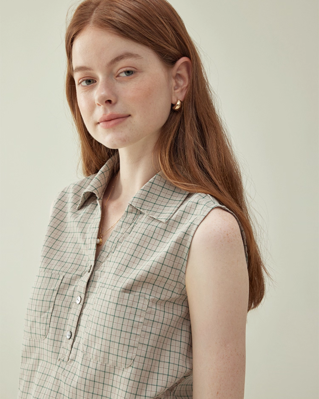 Retro Plaid Sleeveless Shirt / Long Skirt AMU0025