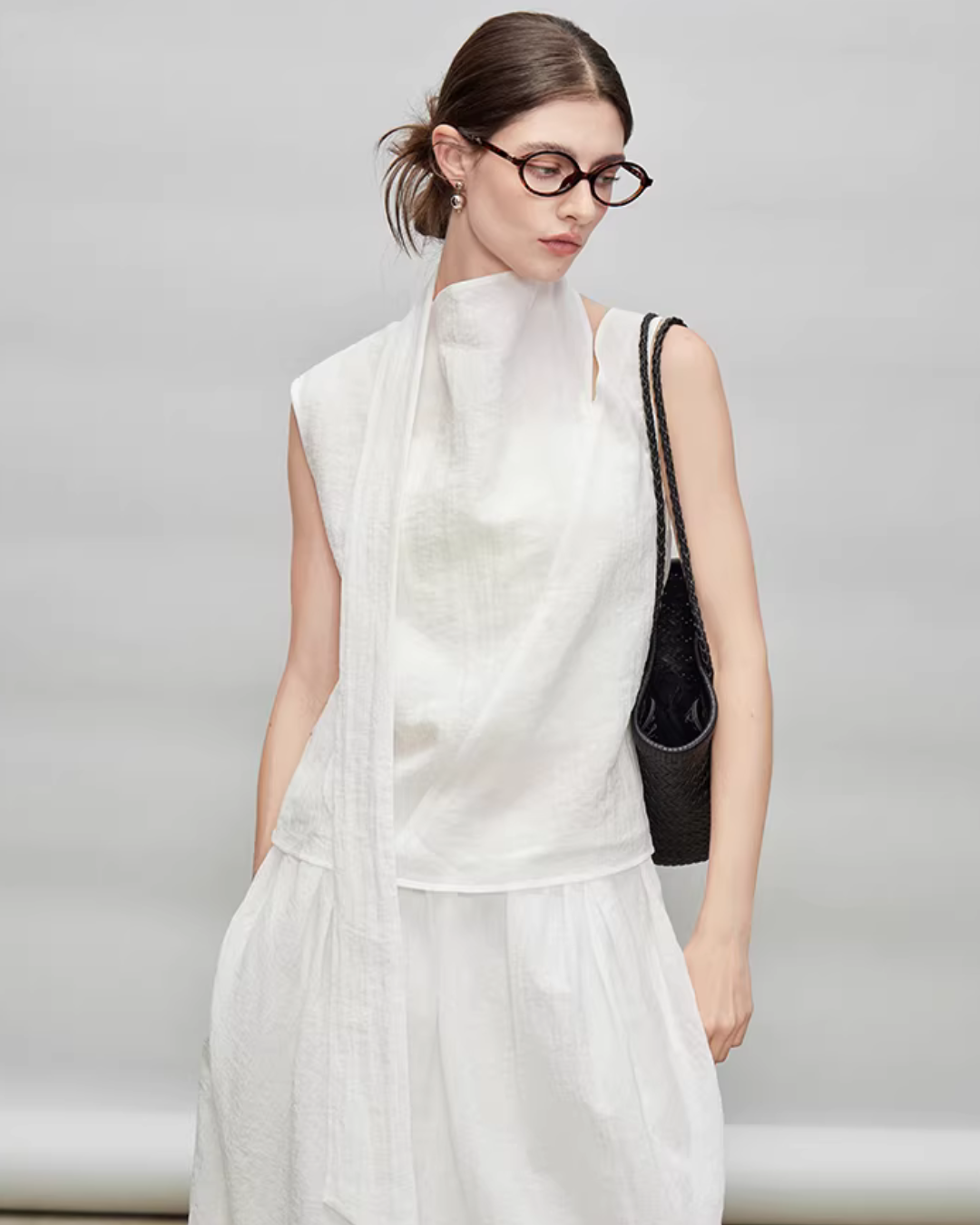 French Ribbon Sleeveless Top / Irregular Tulip Hem Skirt TEO0010