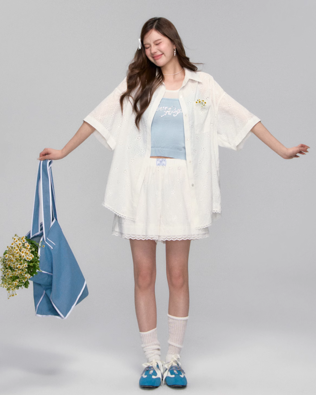 Flower Lace Short Sleeve Shirt / Half Pants ASG0043