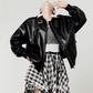 Vintage Leather Jacket / Asymmetrical Check Skirt LLA0528