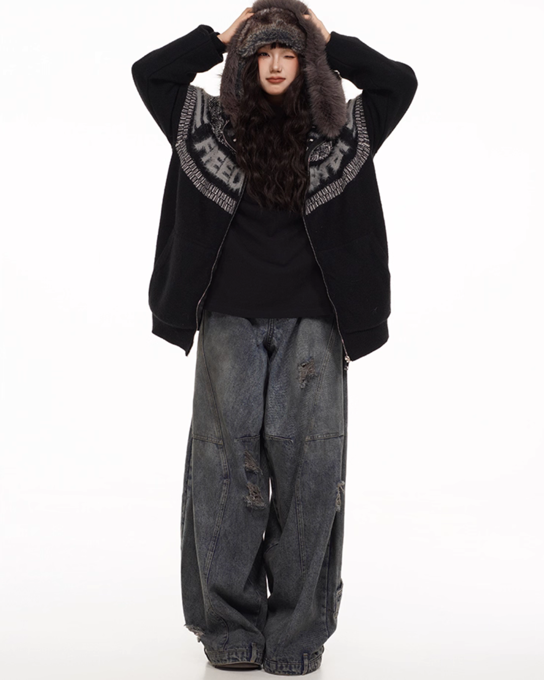 Fur Hood Retro Knit Cardigan FEC0002