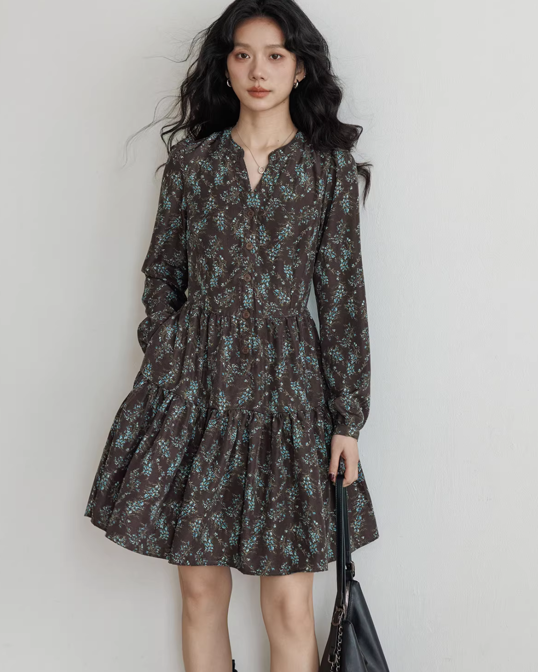 V-Neck Printed Waist Shirt Dress VAS0194
