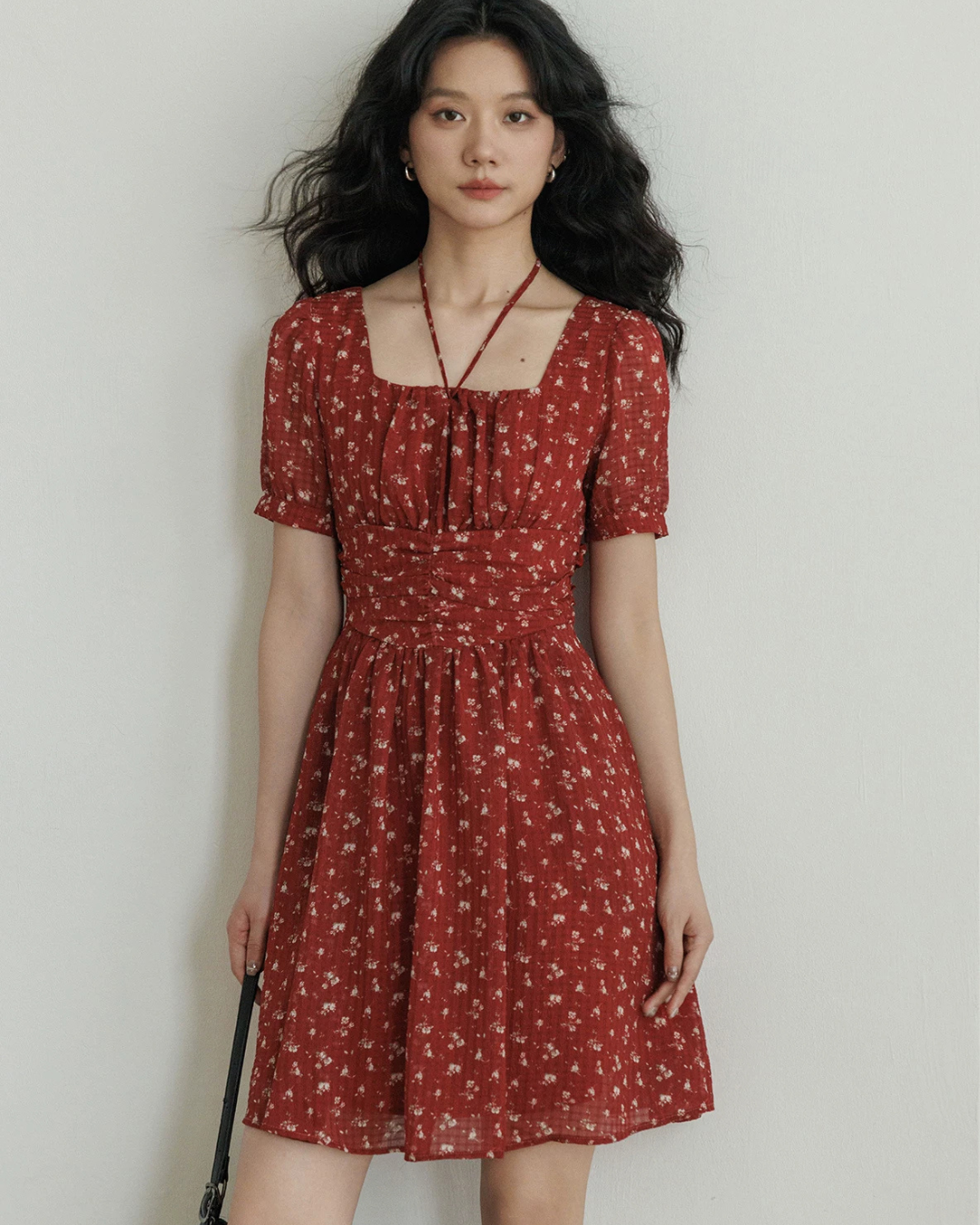 Square Neck Flower Mini Dress VAS0195