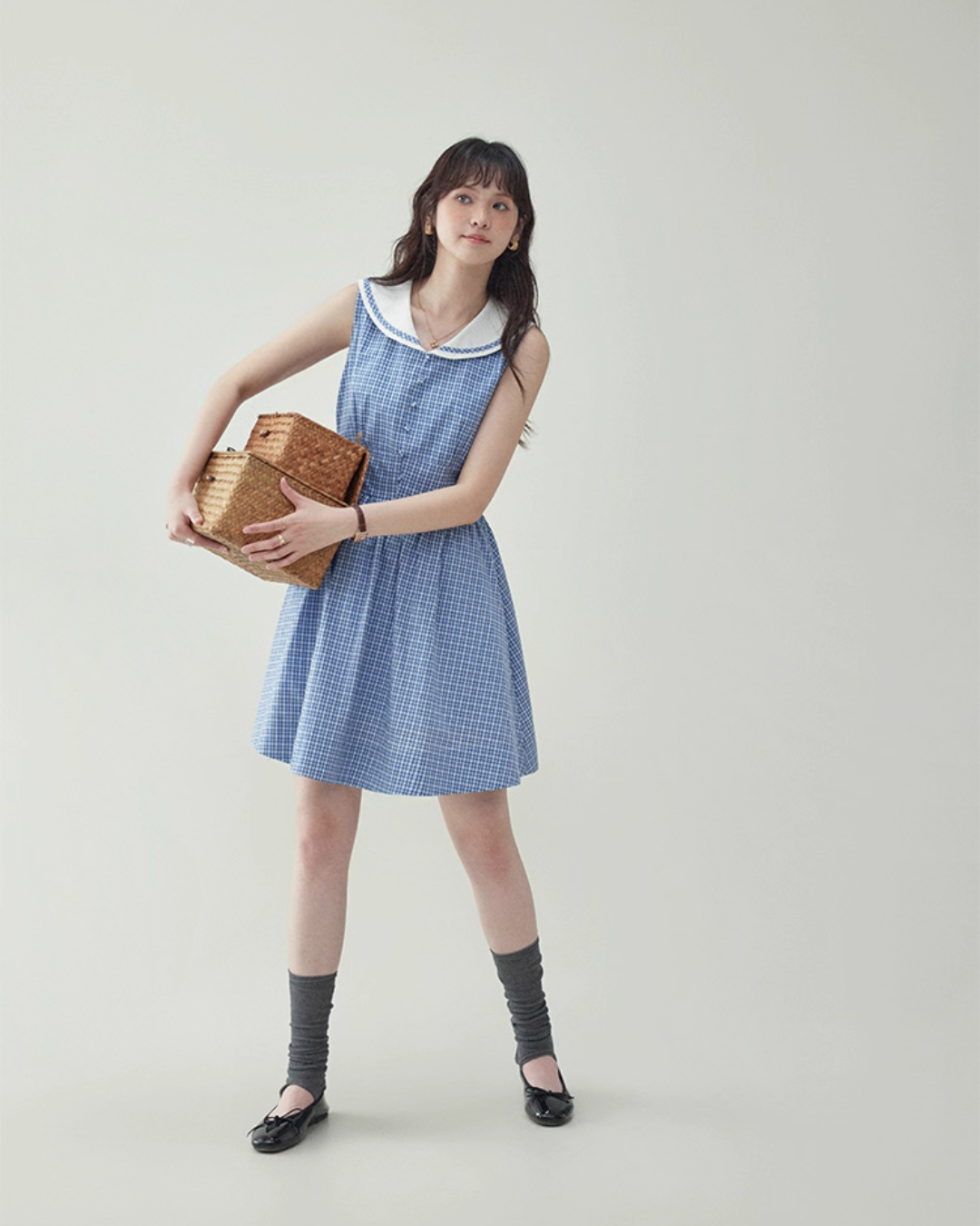 Blue Plaid Sleeveless Collar Dress AMU0031