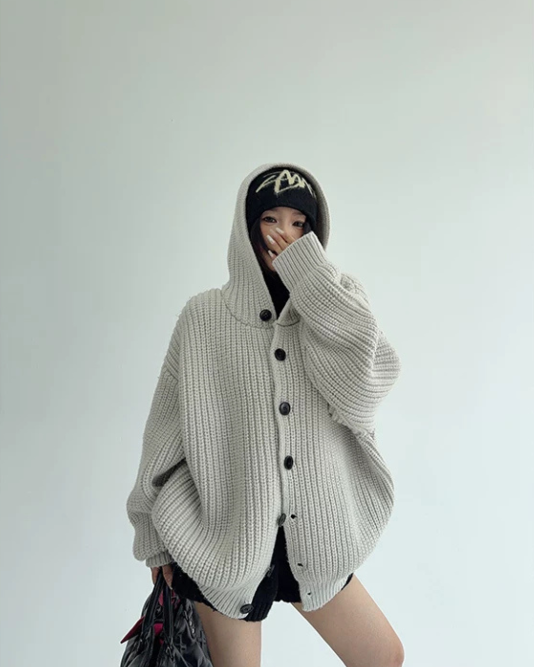Oversized Hooded Knit Cardigan YLS1059