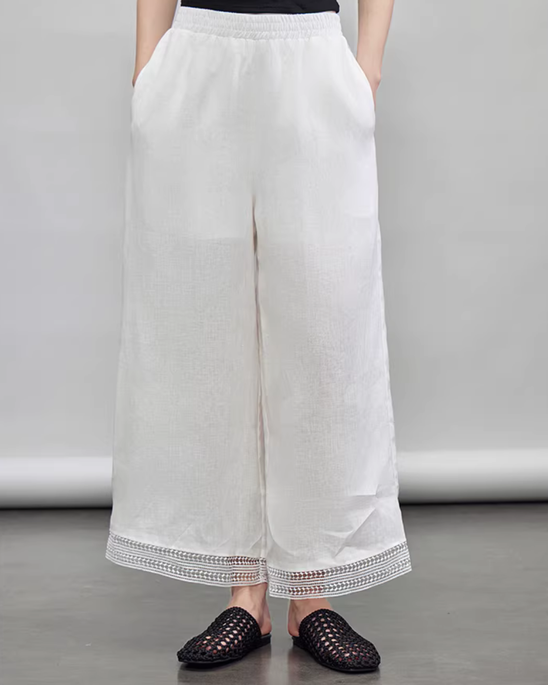 V-Neck Linen Sleeveless / Straight Linen Wide Pants TEO0012
