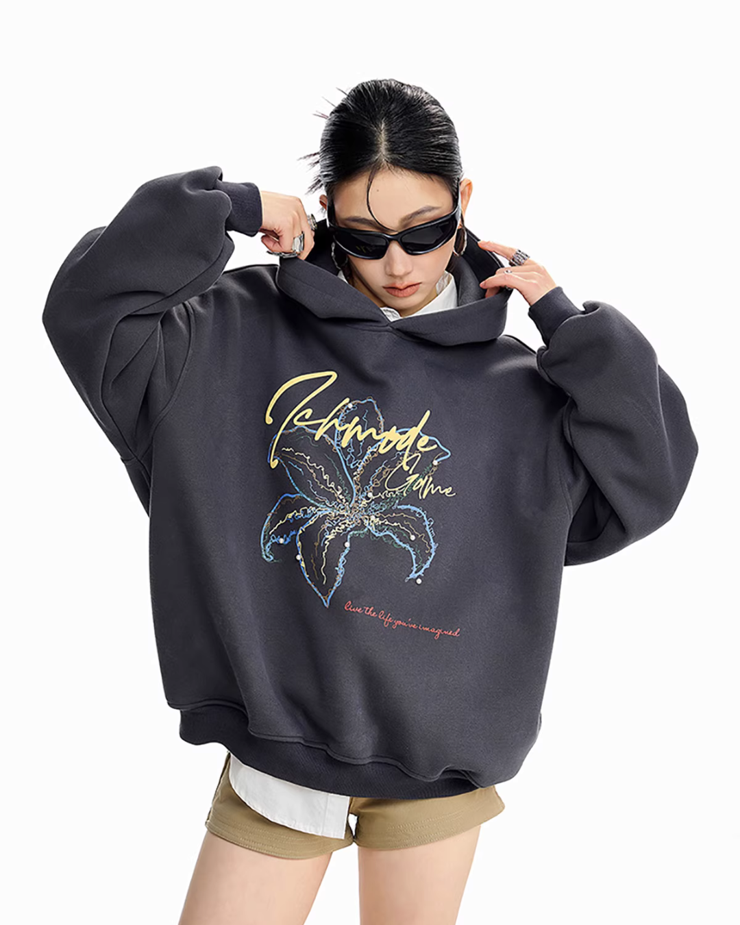 Flower Motif Loose Hoodie ICM0076