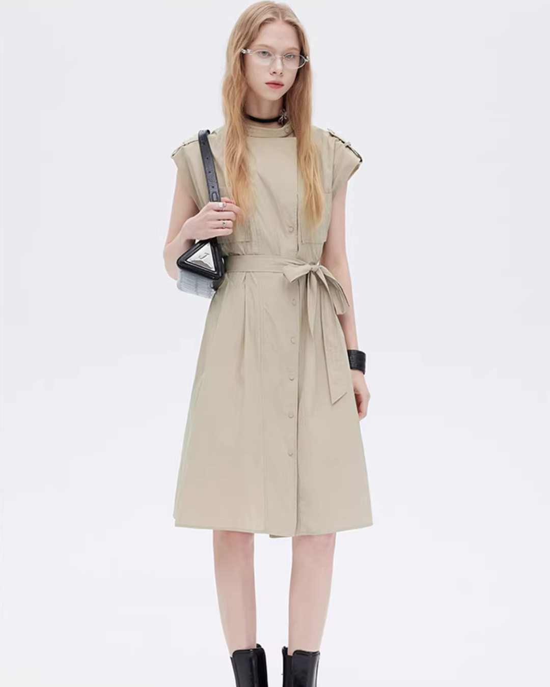 Flap Pocket French Sleeve Shirt Dress SHN0037