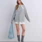 Button Lace Collar Striped Top ASG0085