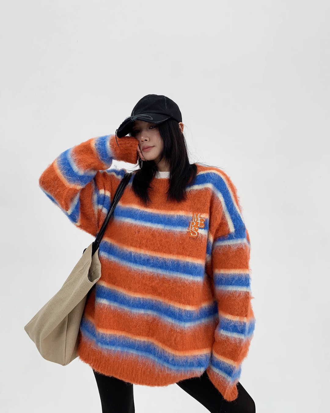 Border Shaggy Knit Tops YLS0713