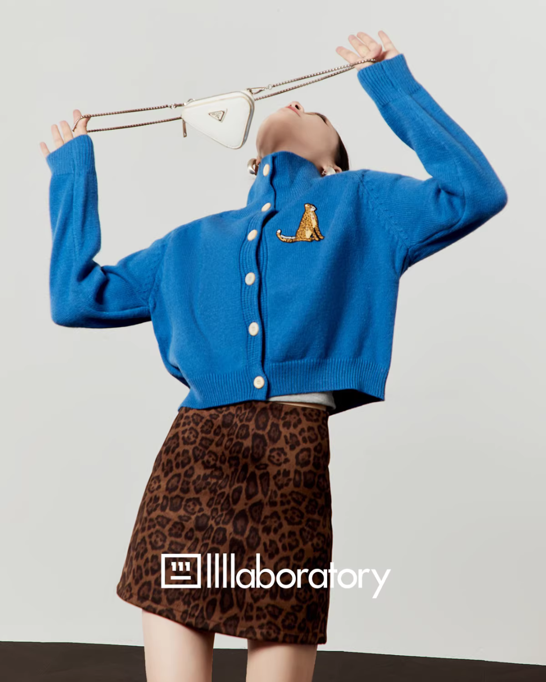 Stand Collar Knit Top / Leopard Print Mini Skirt LLA0587