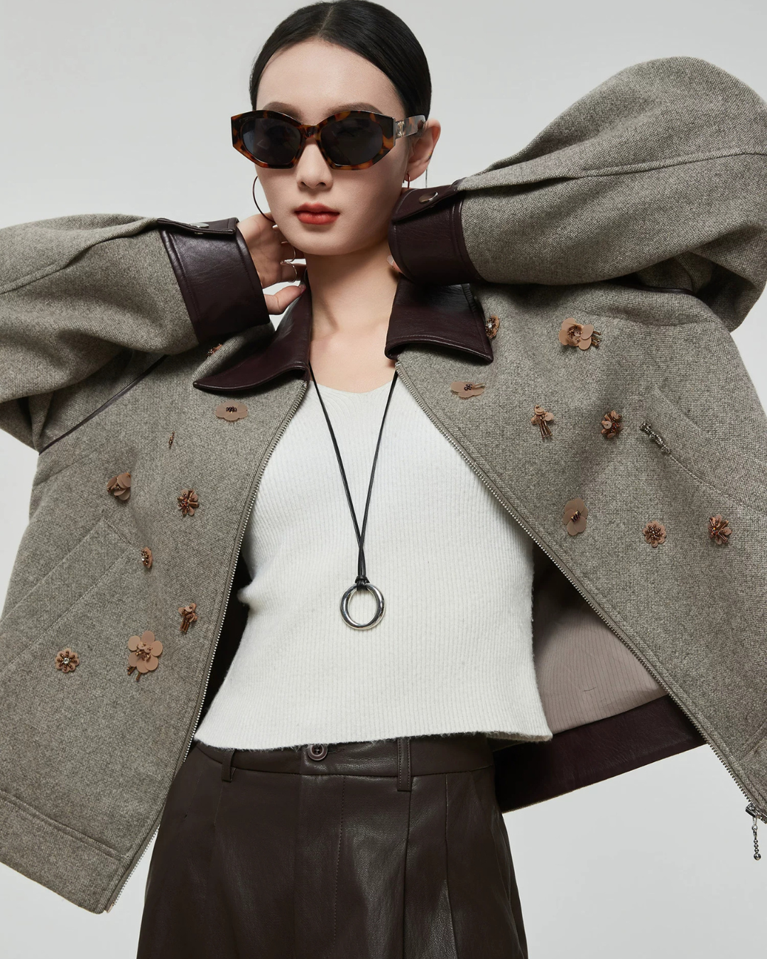 Flower Bijou Embroidered Zip Jacket FER0381